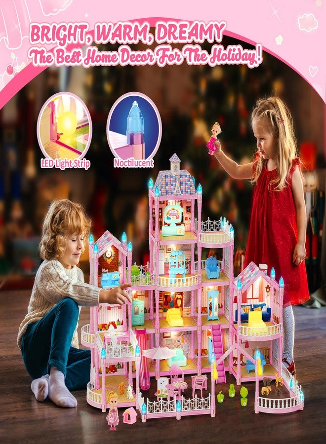 randhar Doll House for Girls, Dream Dollhouse 4-Story 15 Rooms with 2 Dolls, Lights, Animals, Furniture and Accessories, Pretend-Play Toddler Playhouse Gift for 3 4 5 6 7 8 9 10+ Year Old Girls Toys - Image 4